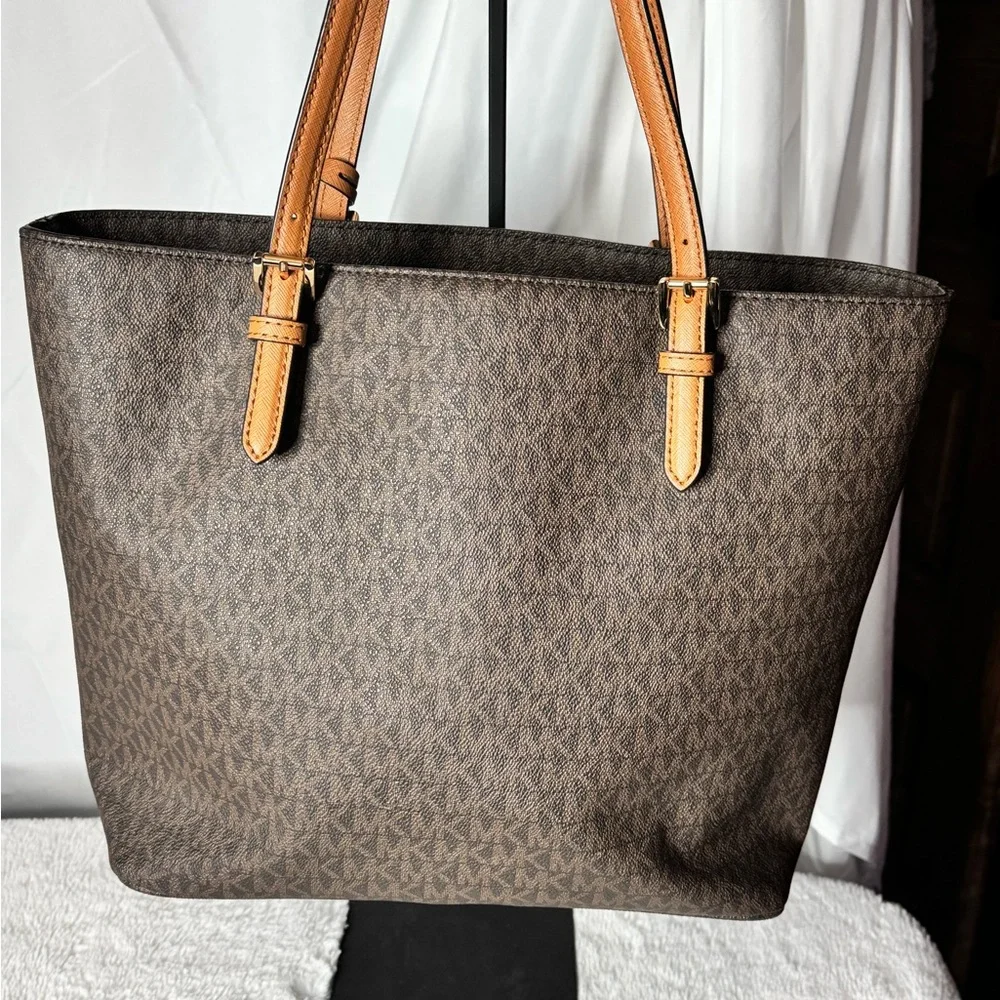 Michael Kors MK Brown Signature Tote Purse Shoulder Bag - Picture 3 of 7